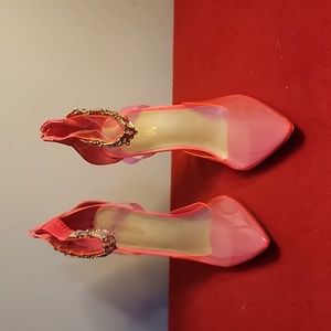 Shoe dazzle Vallory Embellished clear pump, Neon Coral. Size 10